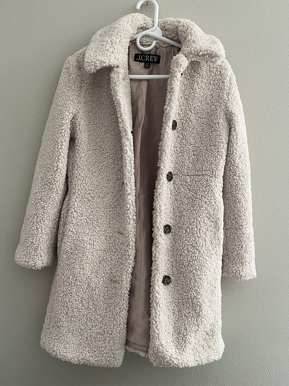 J.Crew Teddy Sherpa Lady Coat in Cream Cozy Furry Jacket S Petite